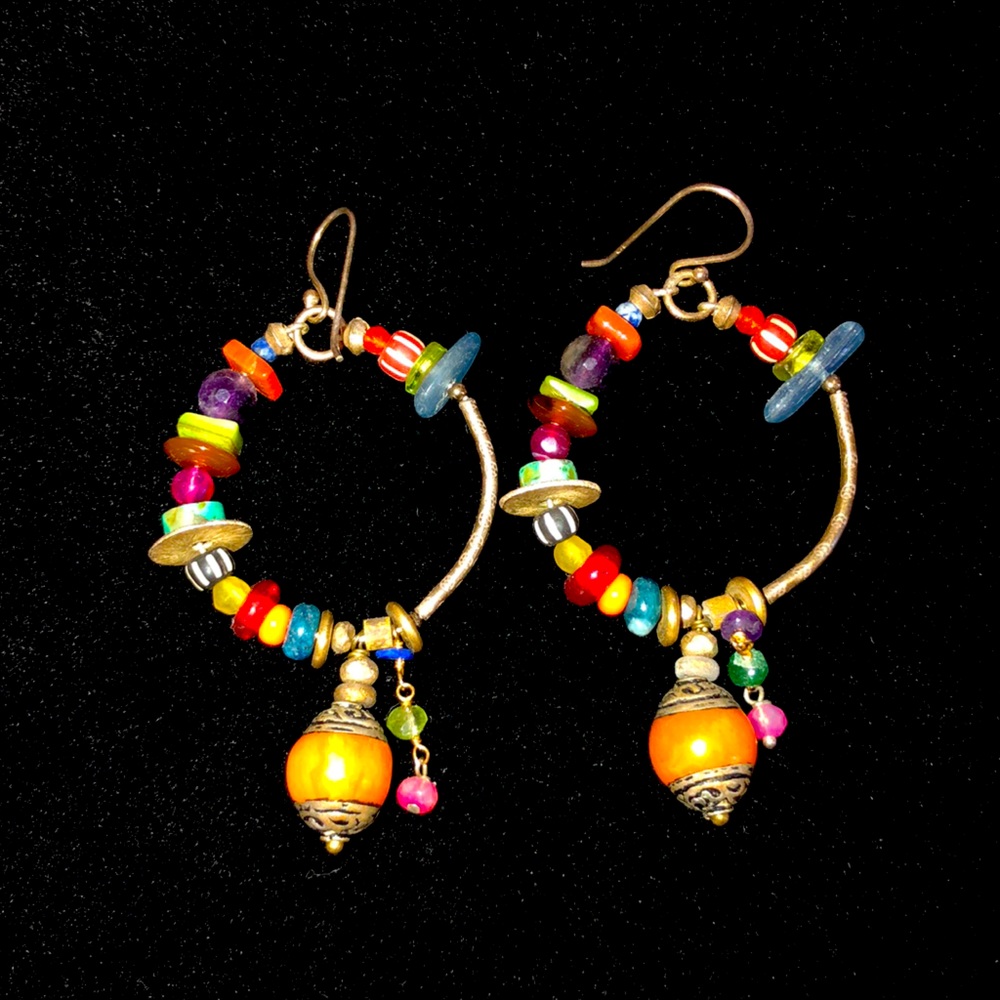 Silver Plated Beaded Moroccan Hoops 3”